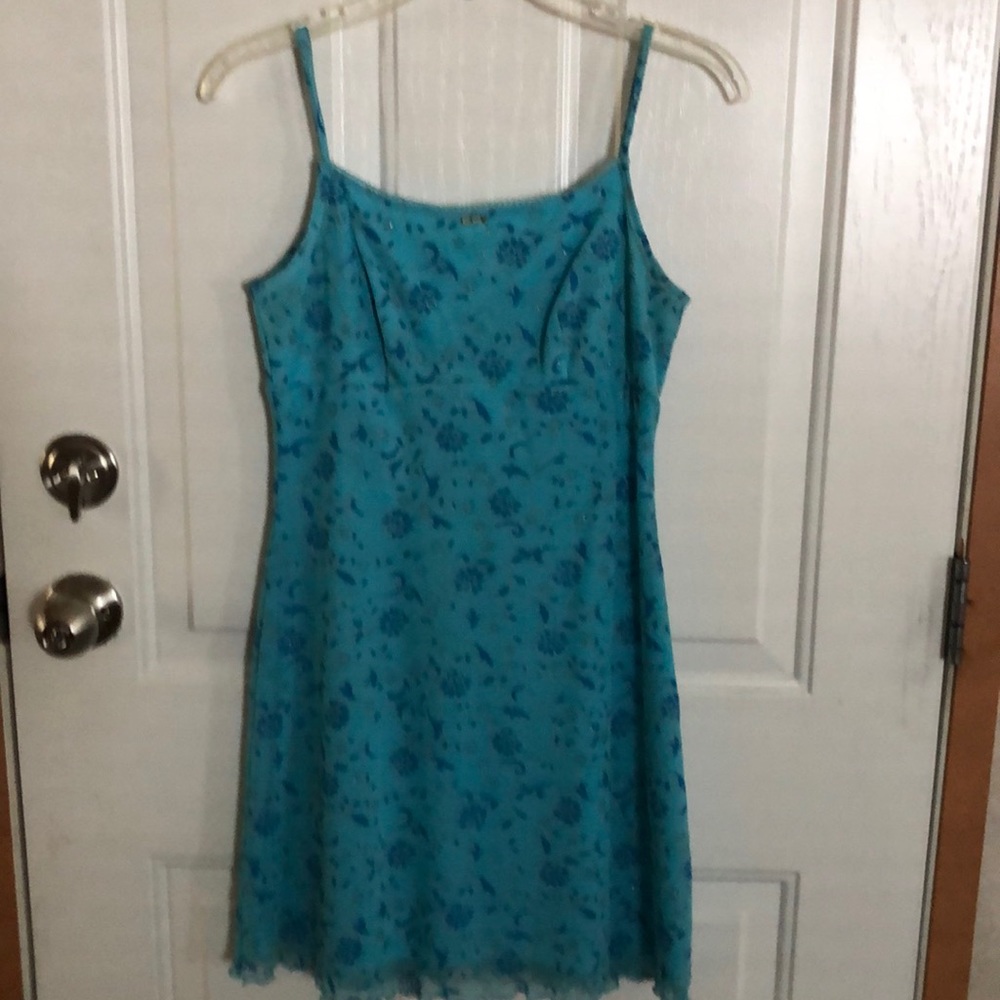 Blue spaghetti strap sun dress.